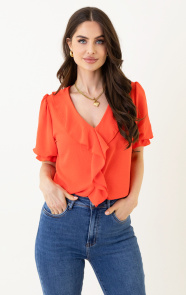 Jurkjes Short Sleeve Ruches Blouse Vaya Oranje