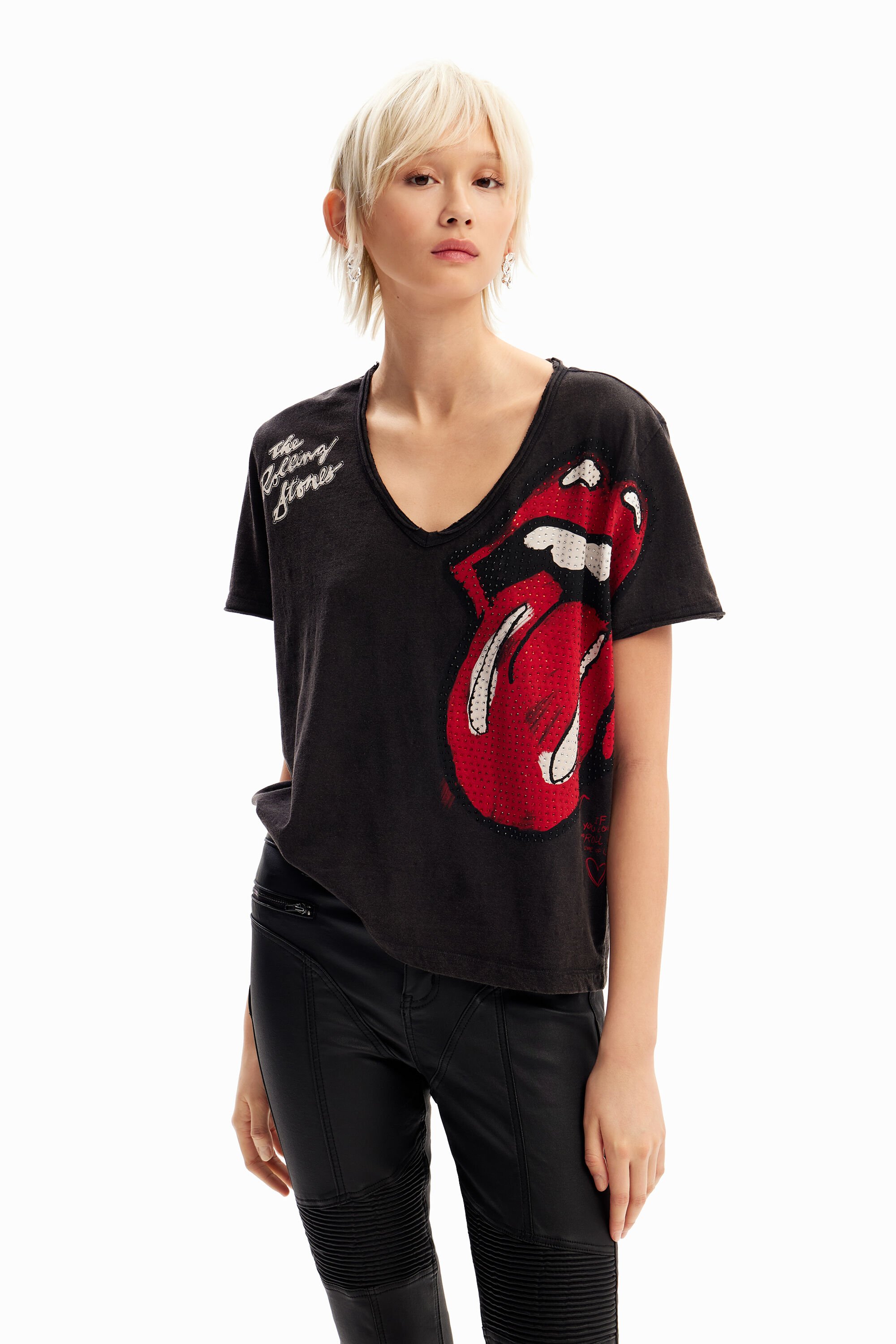 Desigual T-shirt stras The Rolling Stones - BLACK