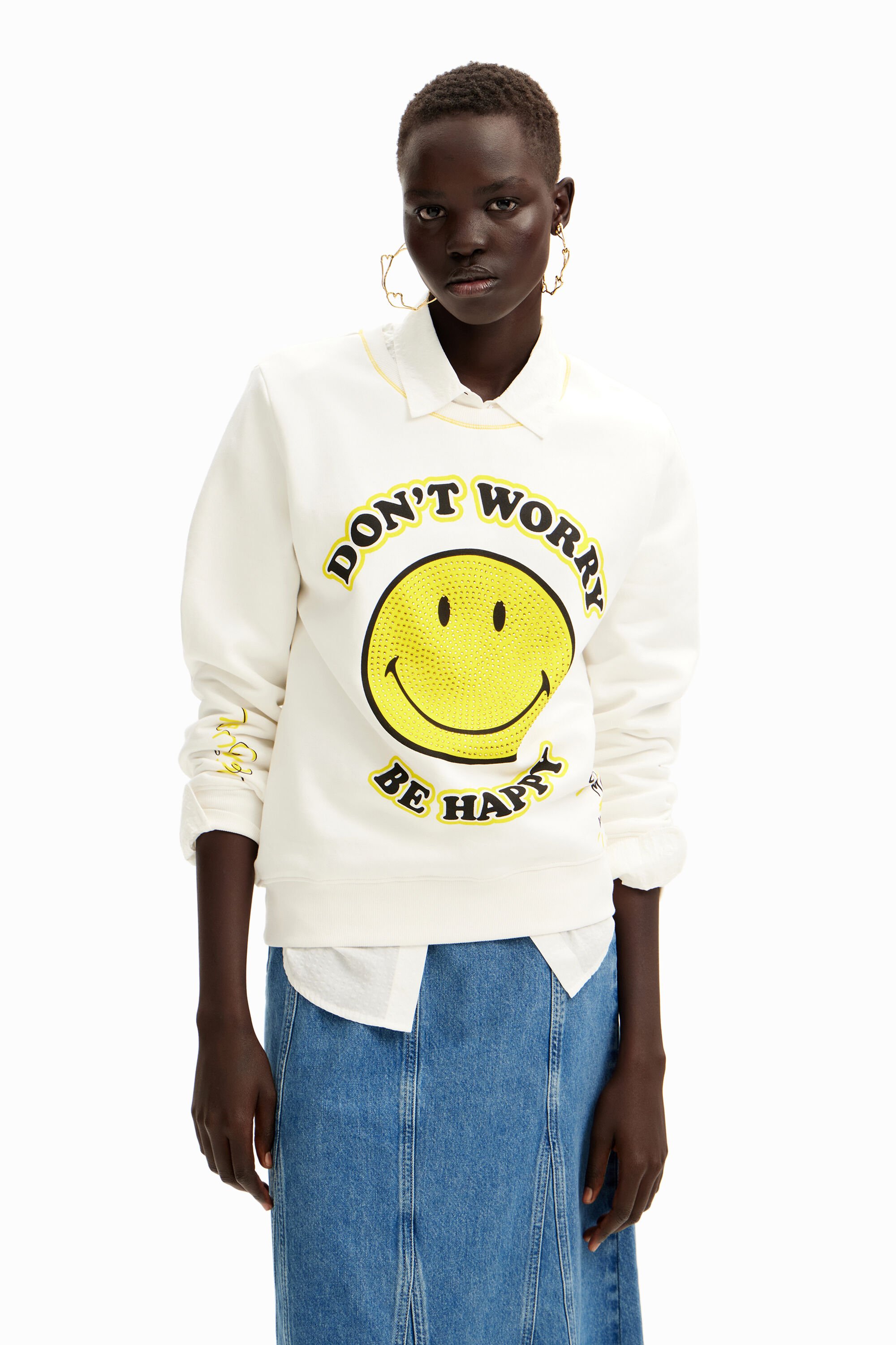 Desigual Sweatshirt stras Smiley Originals  - WHITE