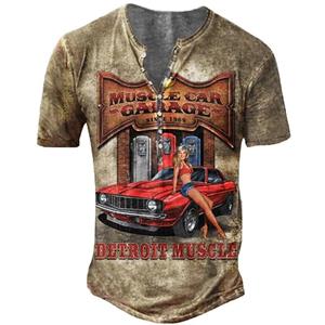 TIP723 Vintage Men's T-shirts Fashion Highway Motorcycle Clothing 3D Printed Gothic Short Sleeve Henley Shirt Loose Man Punk Streetwear