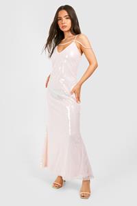 Boohoo Petite Strap Detail Sequin Maxi Dress, Pink