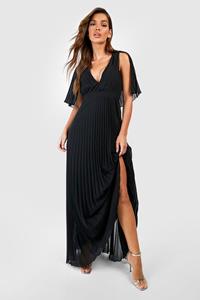 Boohoo Geplooide Bruidsmeisjes Maxi Jurk Met Mantel Detail, Black