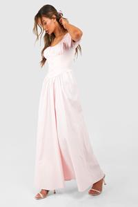 Boohoo Puff Sleeve Milkmaid Maxi Dress, Pale Pink
