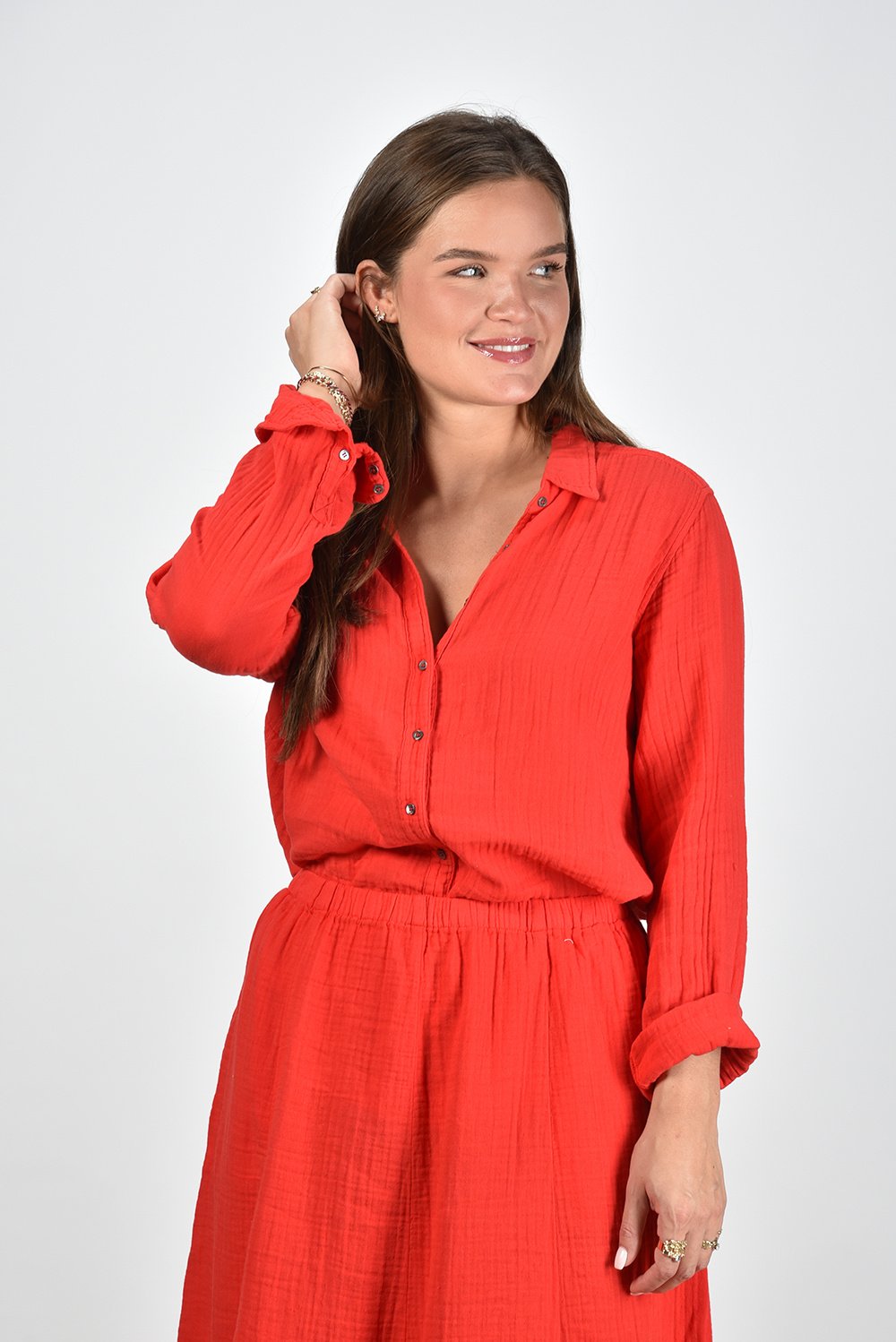 Xirena blouse Scout met knoopsluiting rood