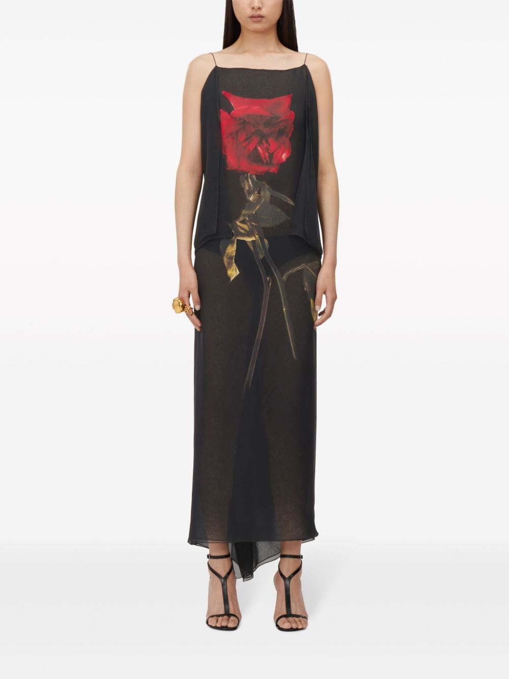 Alexander McQueen Zijden jurk met rozenprint - Zwart