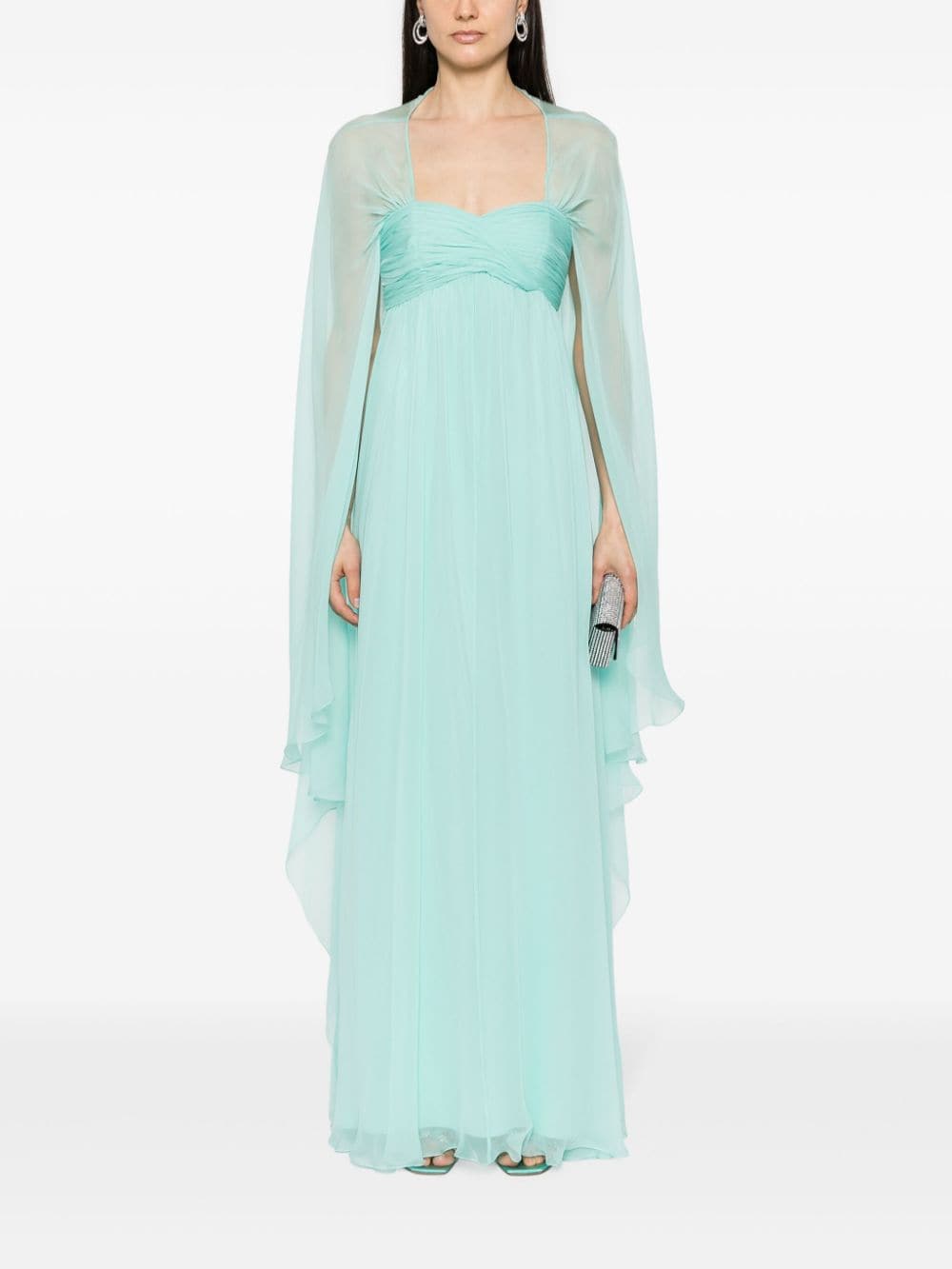 Alberta Ferretti Zijden jurk met cape-design - Blauw