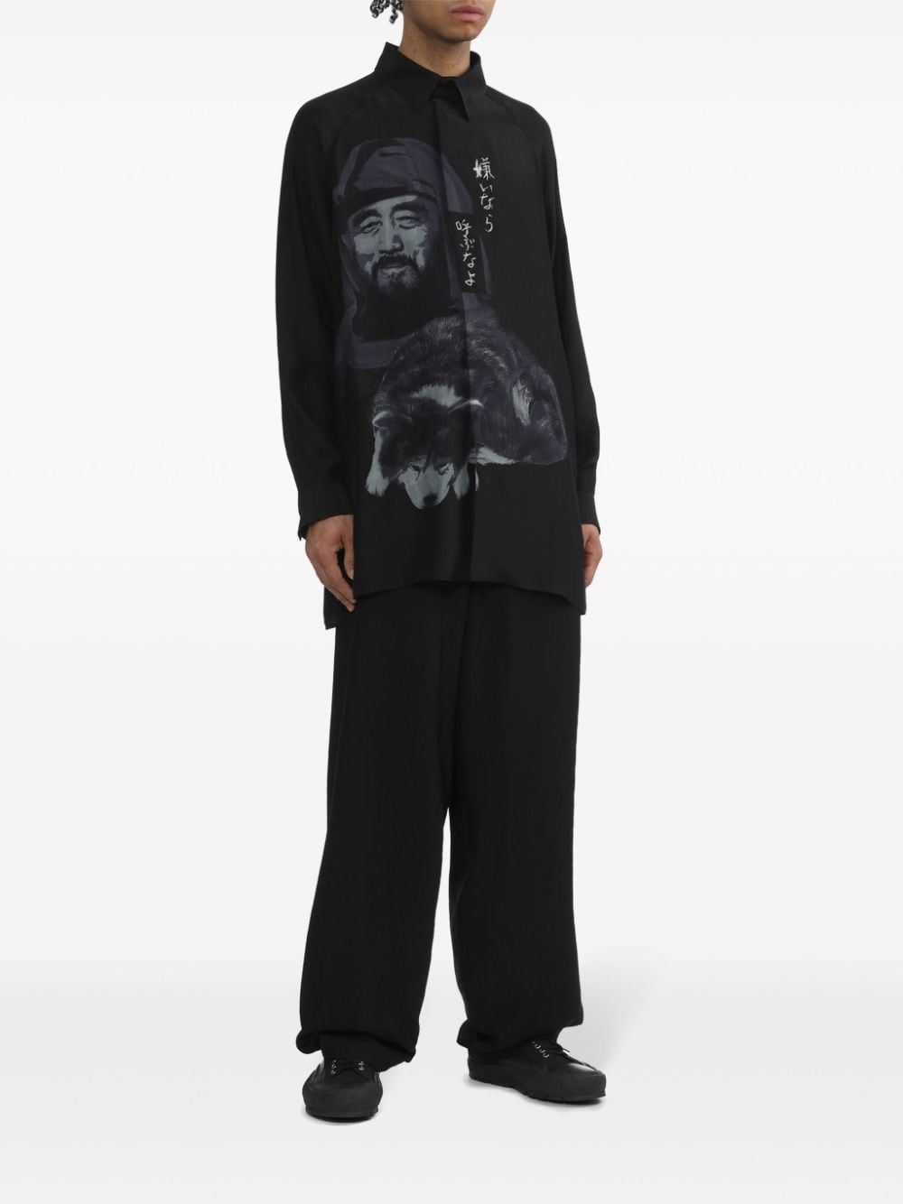 Yohji Yamamoto Oversized zijden overhemd - Zwart