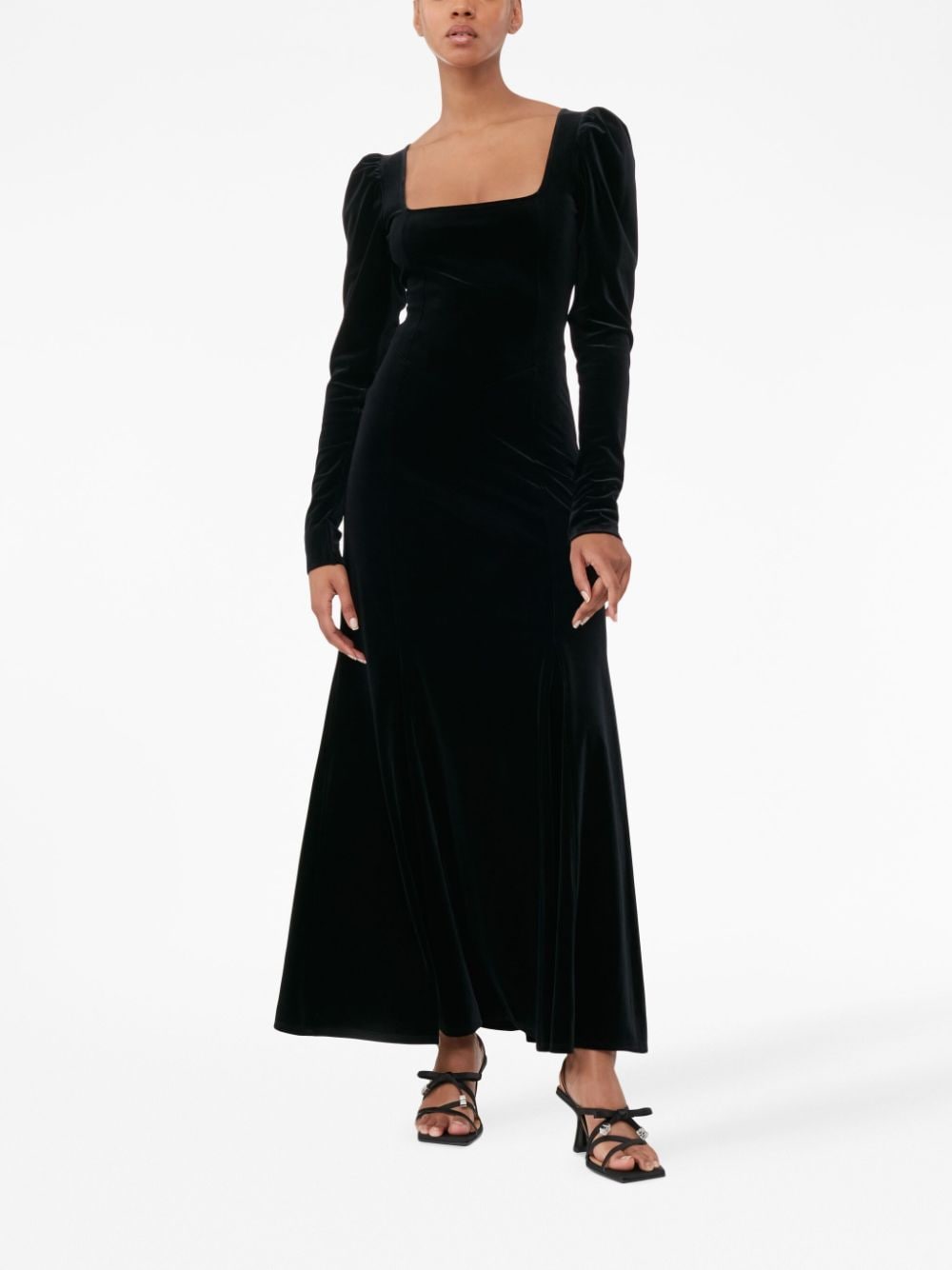 GANNI Maxi-jurk met vierkante hals - Zwart