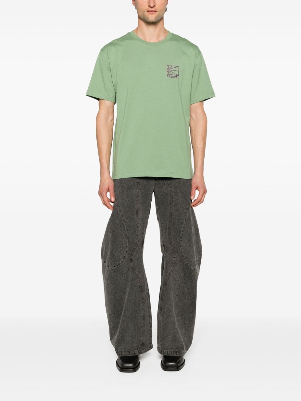 RASSVET Katoenen T-shirt met logo-applicatie - Groen
