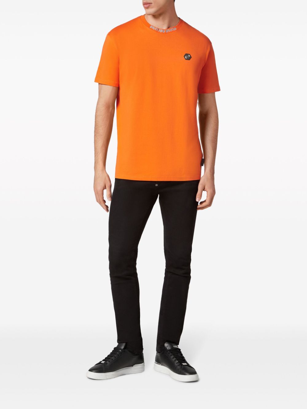 Philipp Plein Katoenen T-shirt met logoplakkaat - Oranje
