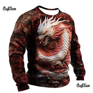 ETST 07 3d Men's Dragon Print T-Shirt Long Sleeve Man Oversized Tee Tops Casual O-Neck Pullover Animal Pattern Male Tshirt Clothes