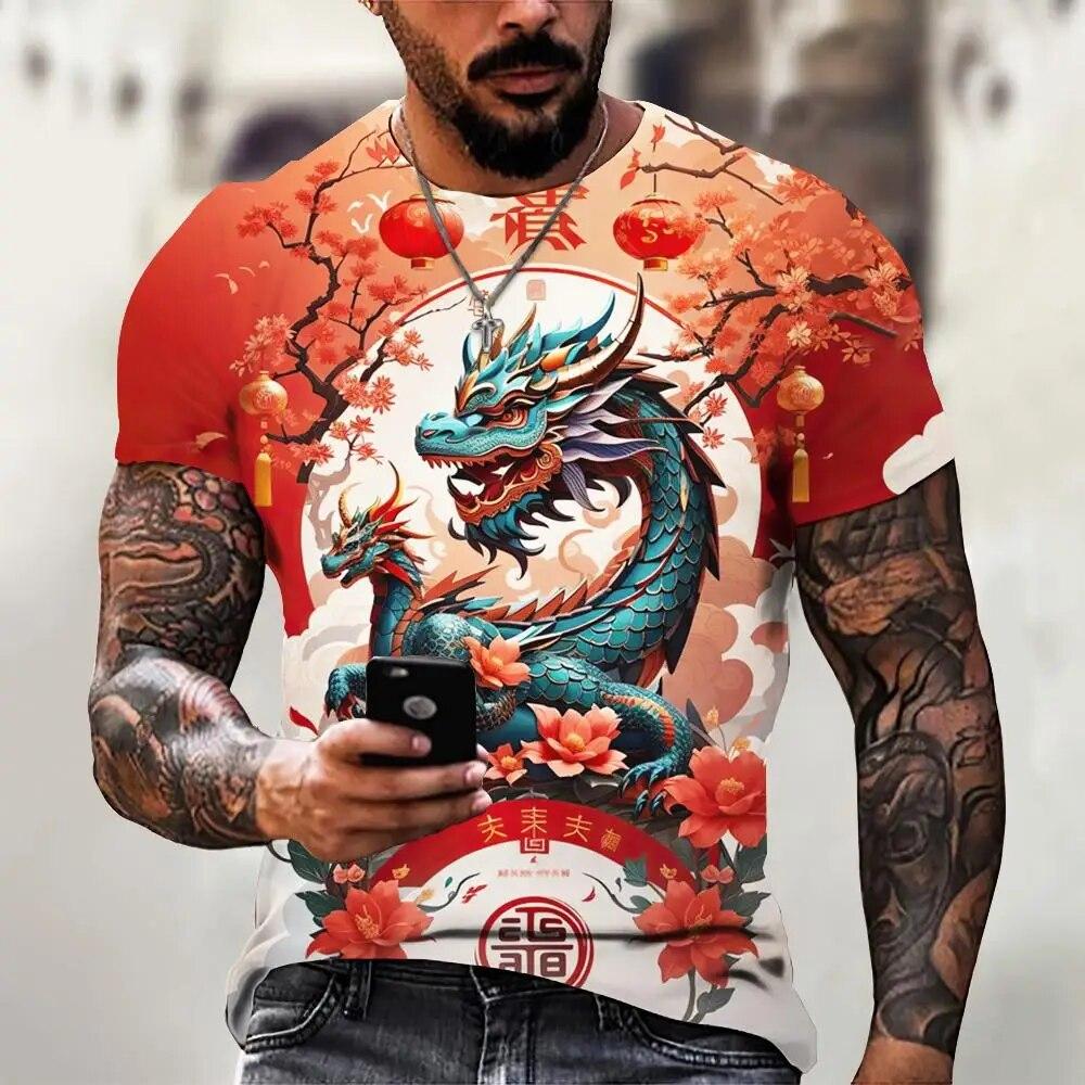 ETST WENDY Men's Dragon T-shirt Fashion 3d Printed T Shirt Animal Pattern Short-sleeved Oversized Streetwear Tees Summer Casual Men's Tops