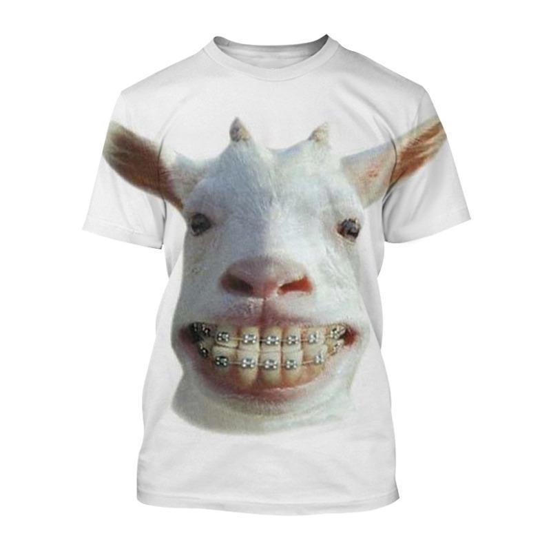 Exclusive 3D T-shirt 2023 Nieuwe Grappige Dier Geit 3D Afdrukken T-shirt Casual Ronde Hals Korte mouwen Street Style T-shirt Top