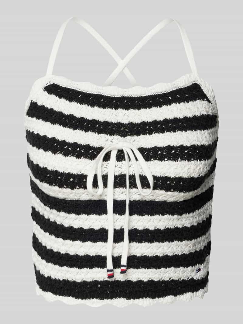 Tommy Jeans Crochet Striped Cotton Top - XS