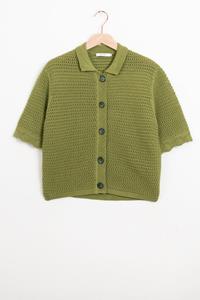 Sissy-Boy Groen Gebreid Polo Vest Met Korte Mouwen