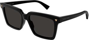 Kering Eyewear Bottega Veneta BV1254S Damen-Sonnenbrille Vollrand Eckig Recycled Acetat-Gestell, schwarz