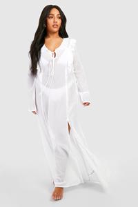 Boohoo Plus Ruffle Maxi Dress, White