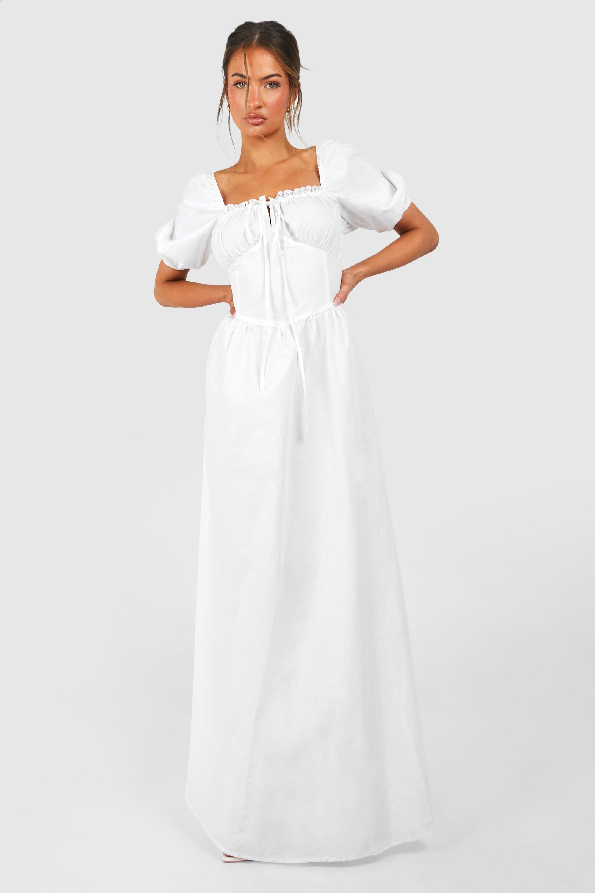 Boohoo Poplin Maxi Milkmaid Dress, White
