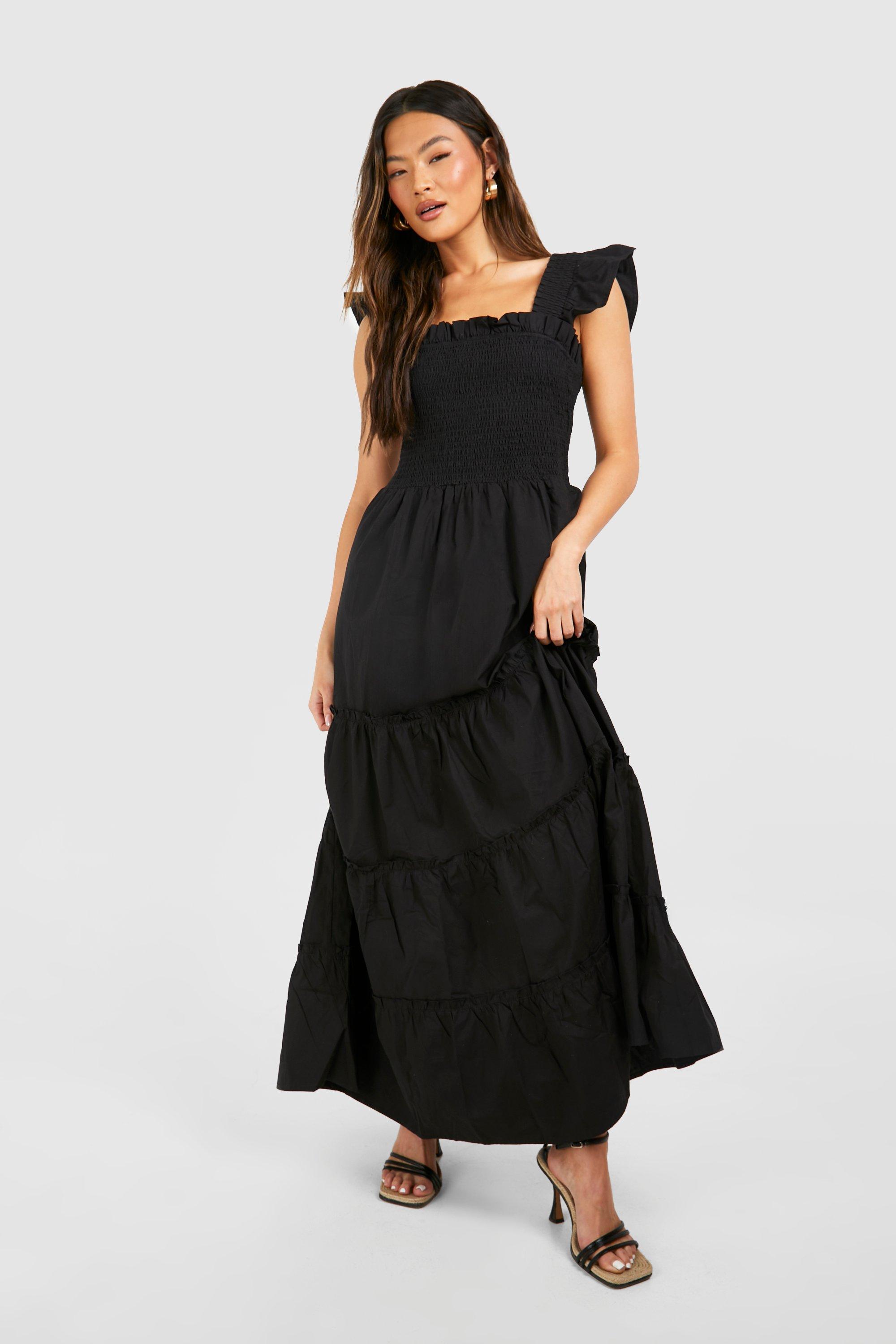 Boohoo Cotton Tiered Maxi Dress, Black