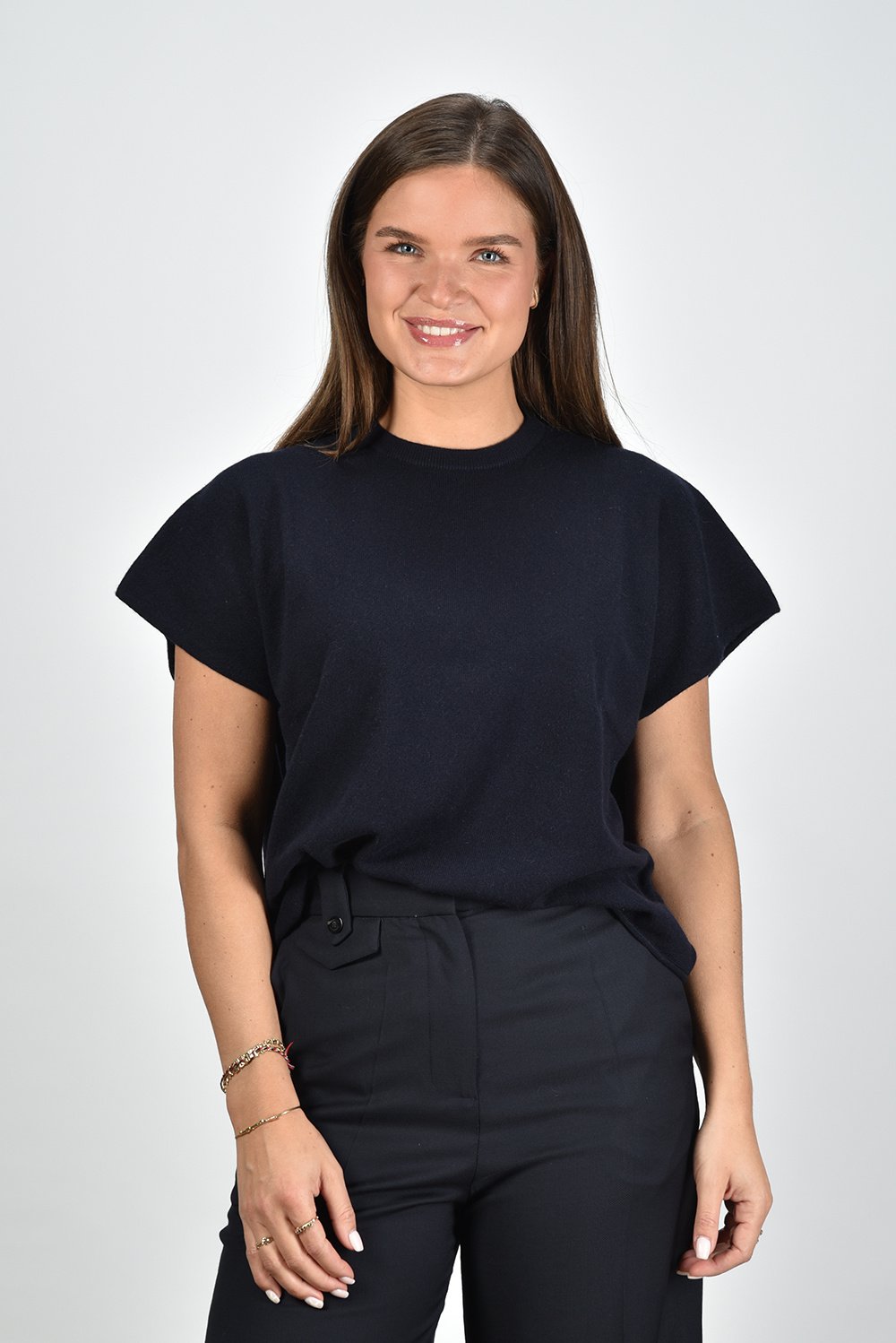 Extreme Cashmere loose-fit cropped t-shirt Alma met rauw gesneden zoom navy