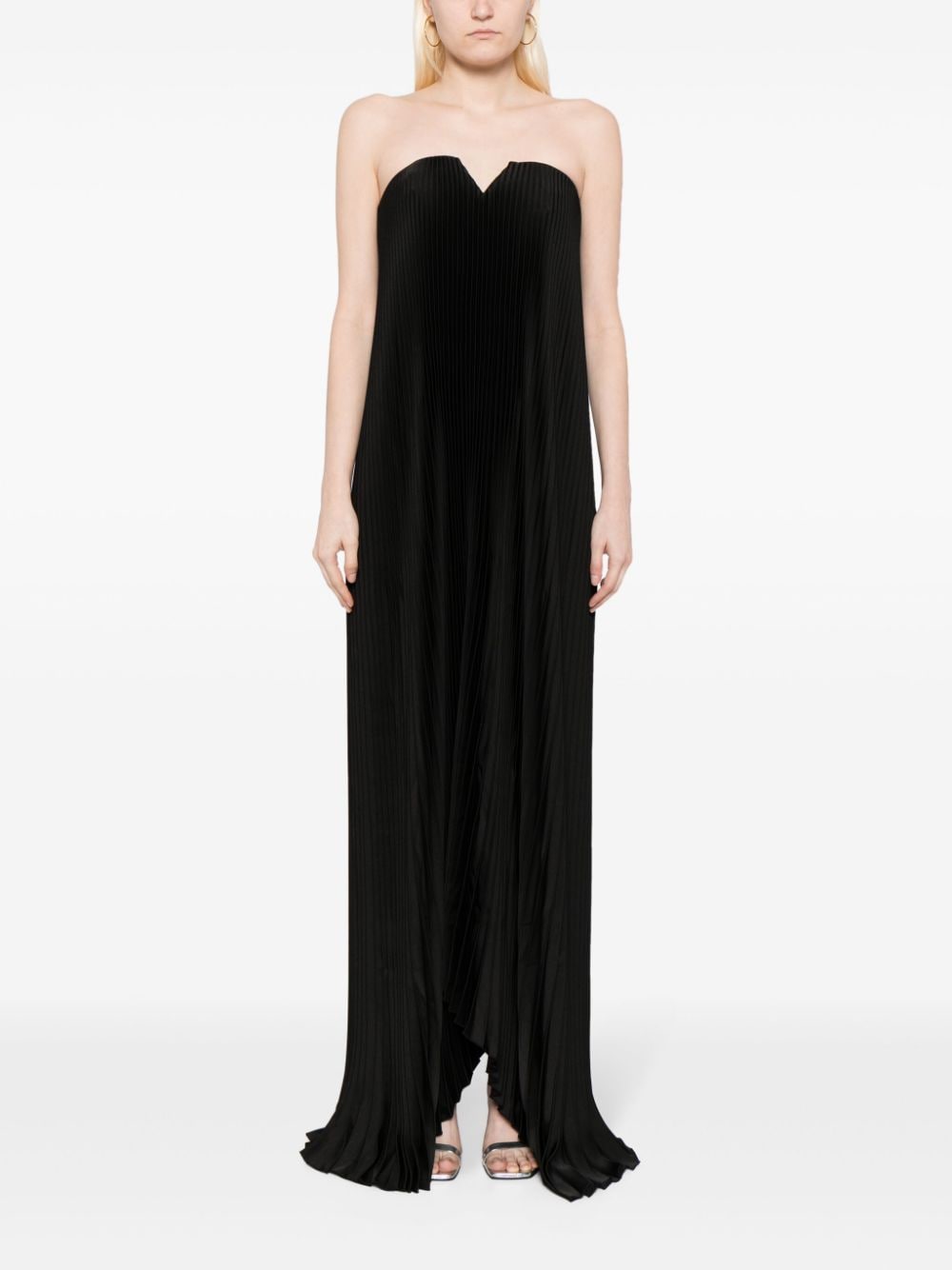 L'IDÉE Black Tie pleated gown dress - Zwart