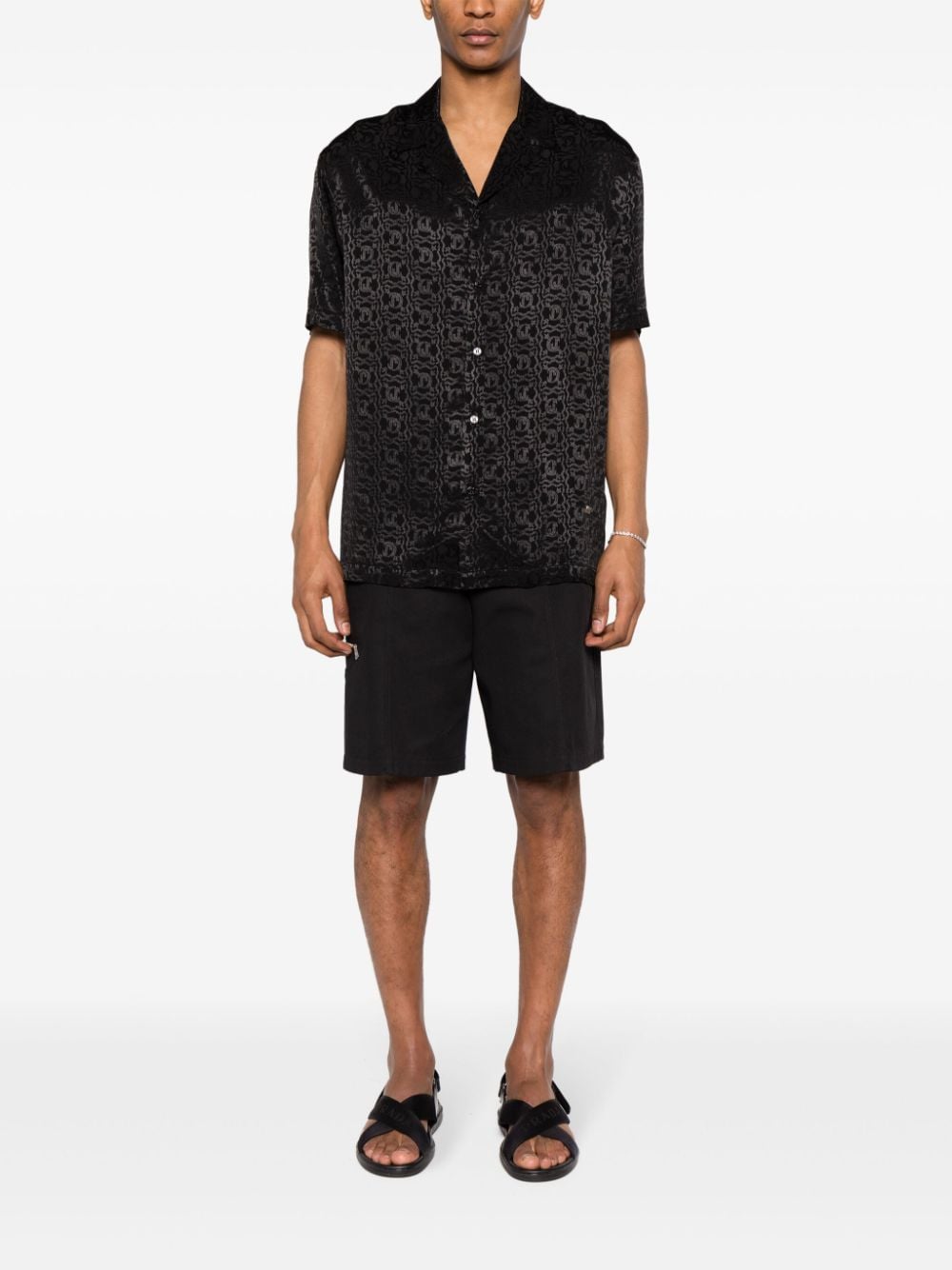 Just Cavalli Overhemd met korte mouwen met monogram jacquard - Zwart