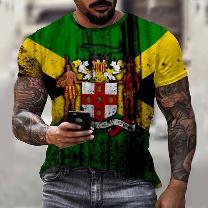 Xin nan zhuang Casual Lion King Street Jamaica Vlag Fashion Shirt Heren T-shirt O-hals Print Heren 3D Body Top Korte mouw