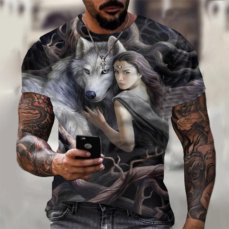 Nihao 3D Print Wolf T-shirt Voor Mannen Zomer Oversized Korte Mouw Tops Trui 2023 Fashion Streetwear Mannen Cool Kleding Goedkope tees