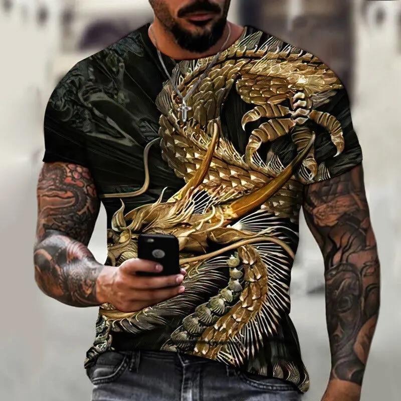 Xr 01 Men's T-Shirt for Men Clothing Oversized Tee Shirt Chinese Dragon Graphic 3D Print Summer Casual Fashion Short Sleeve Tops