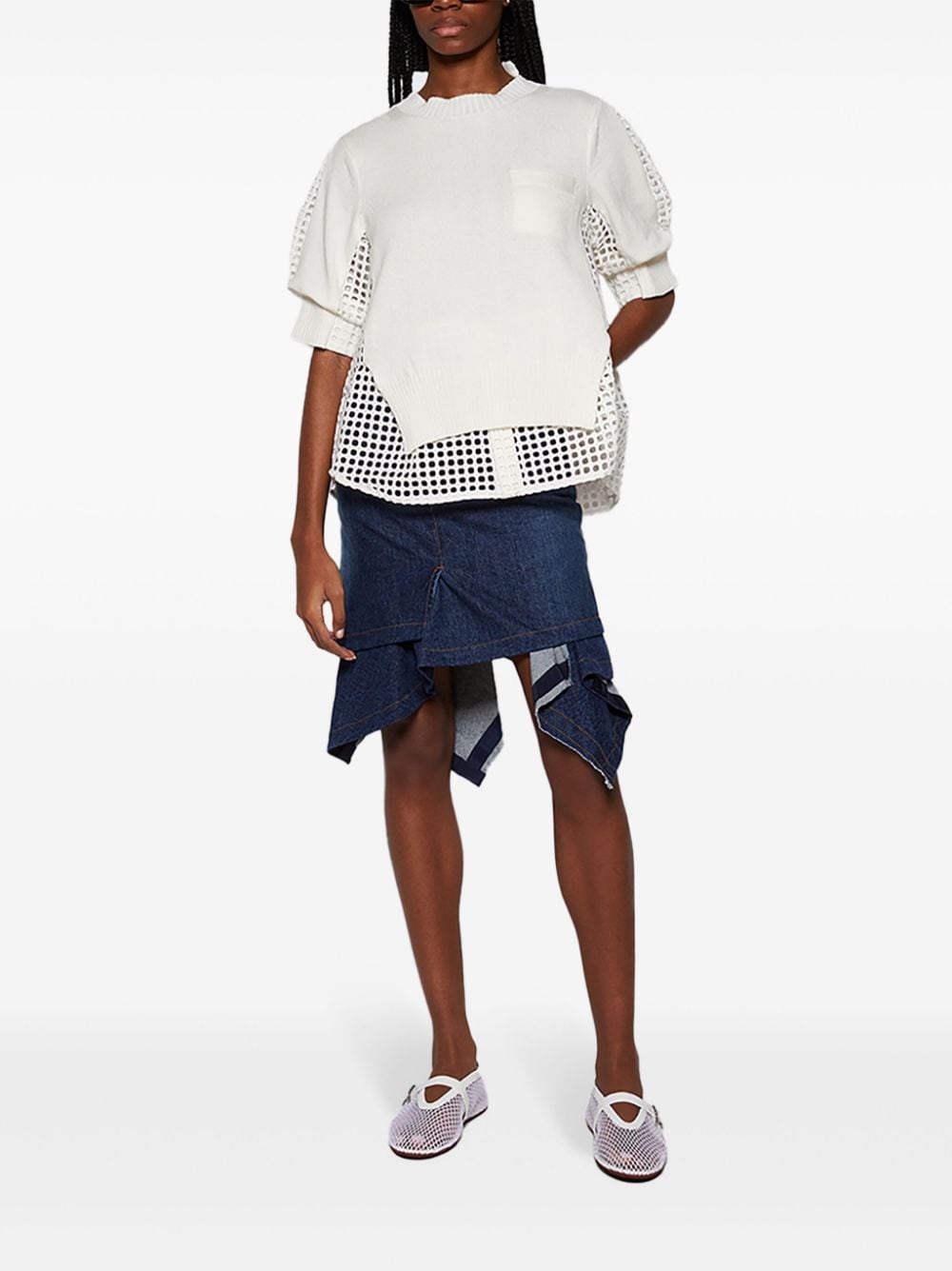 Sacai layered panelled cotton top - Wit