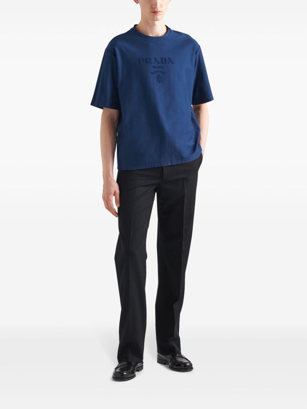 Prada logo-appliqué technical cotton T-shirt - Blauw