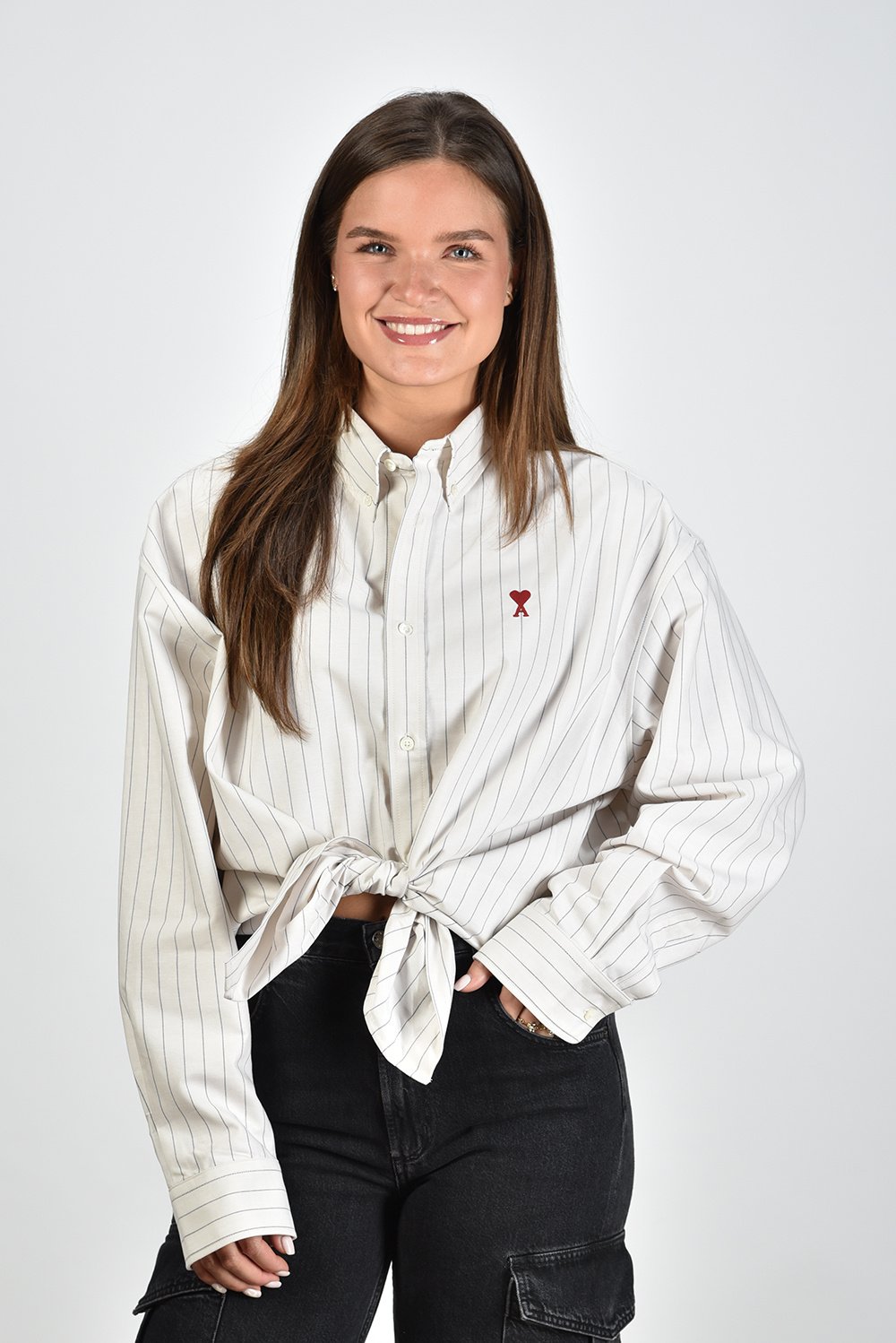 Ami Paris gestreepte blouse Boxy met geborduurd logo wit
