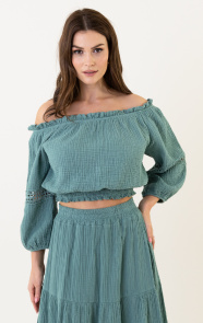 The Musthaves Mousseline Off Shoulder Boho Top Mint