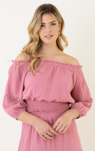 The Musthaves Mousseline Off Shoulder Boho Top Dust Pink