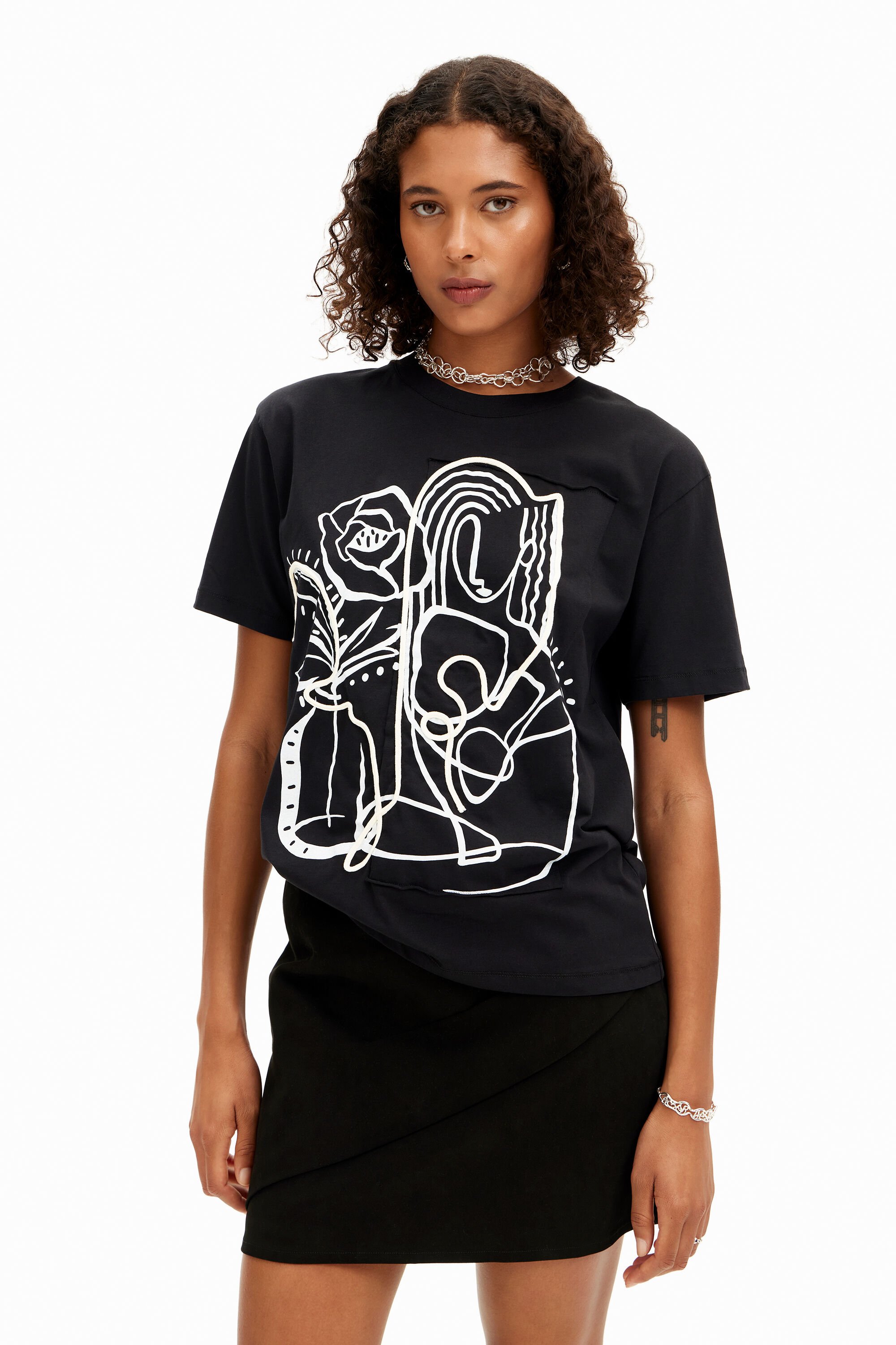 Desigual Arty T-shirt illustratie - BLACK