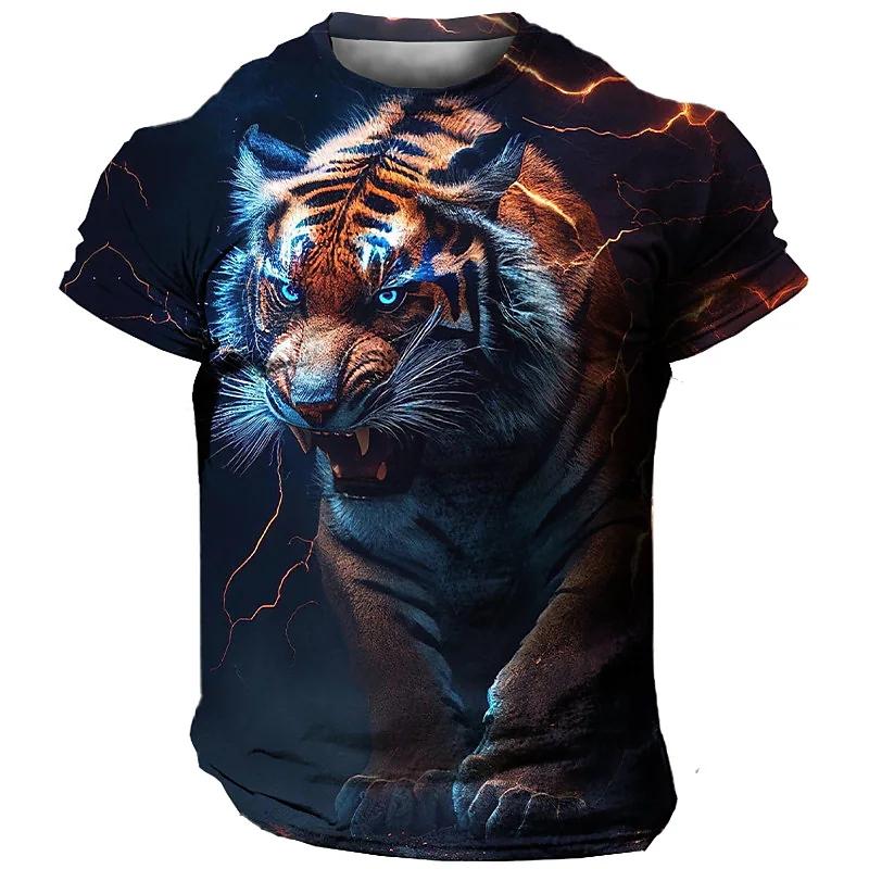 Xin nan zhuang Oversized Men's T-Shirt 3D Tiger Print Tees Tops Summer Casual Mens Animal Pattern T Shirt Streetwear Quick Dry Fashion Clothes