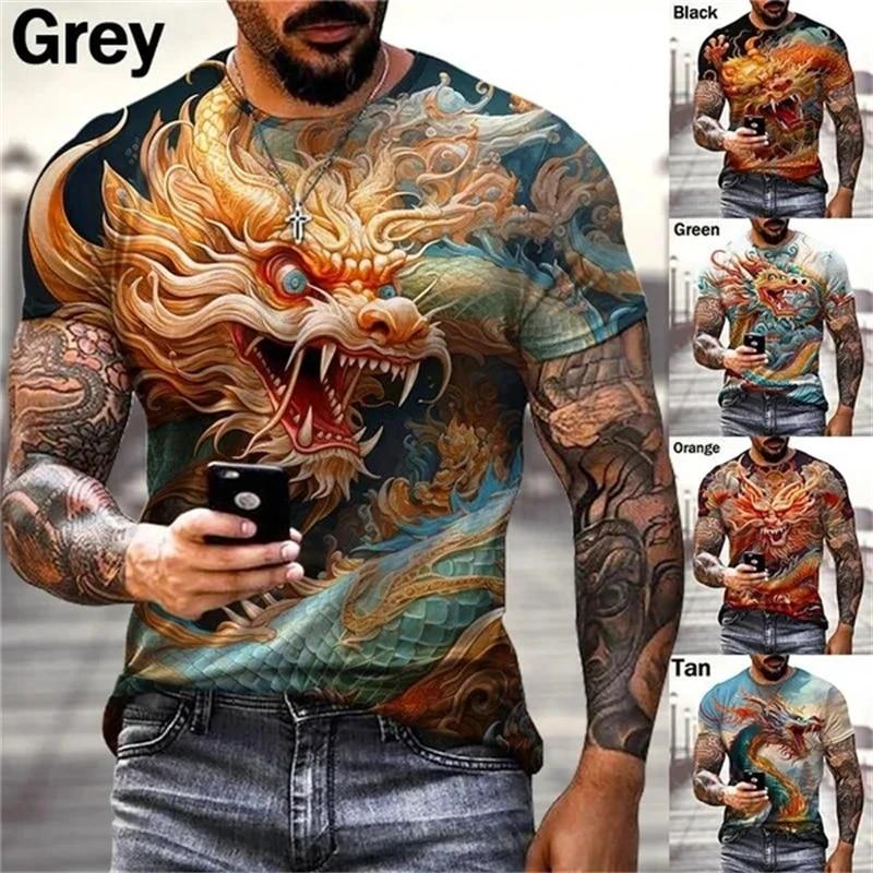 Xr 01 Cool Chinese Dragon 3D Printed T-Shirts Men's Fashion Hip-Hop Street Casual Funny Tops Tees Trend Personality Male Women Apparel
