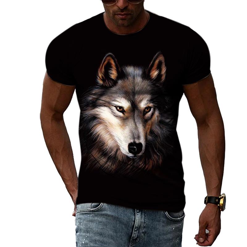 HerSight Spring Summer Tops Men Plus Size Clothing Animal 3D Print T Shirt Couple Wolf Pattern Tees O Neck Short Sleeve Top Breathable Man Shirts