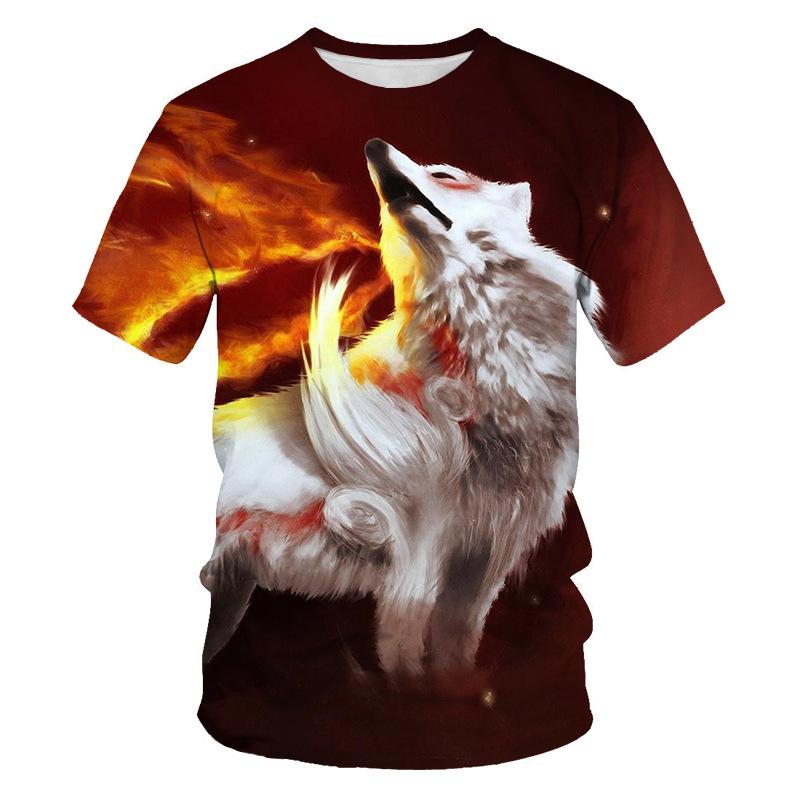 HerSight Loose Summer Tops Men Plus Size Clothing Animal 3D Print T Shirt Couple Wolf Pattern Tees O Neck Short Sleeve Top Breathable Man Shirts