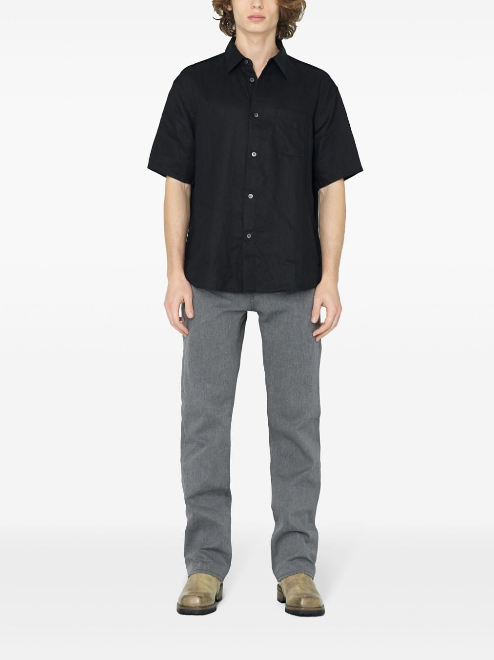John Elliott short-sleeve linen shirt - Zwart