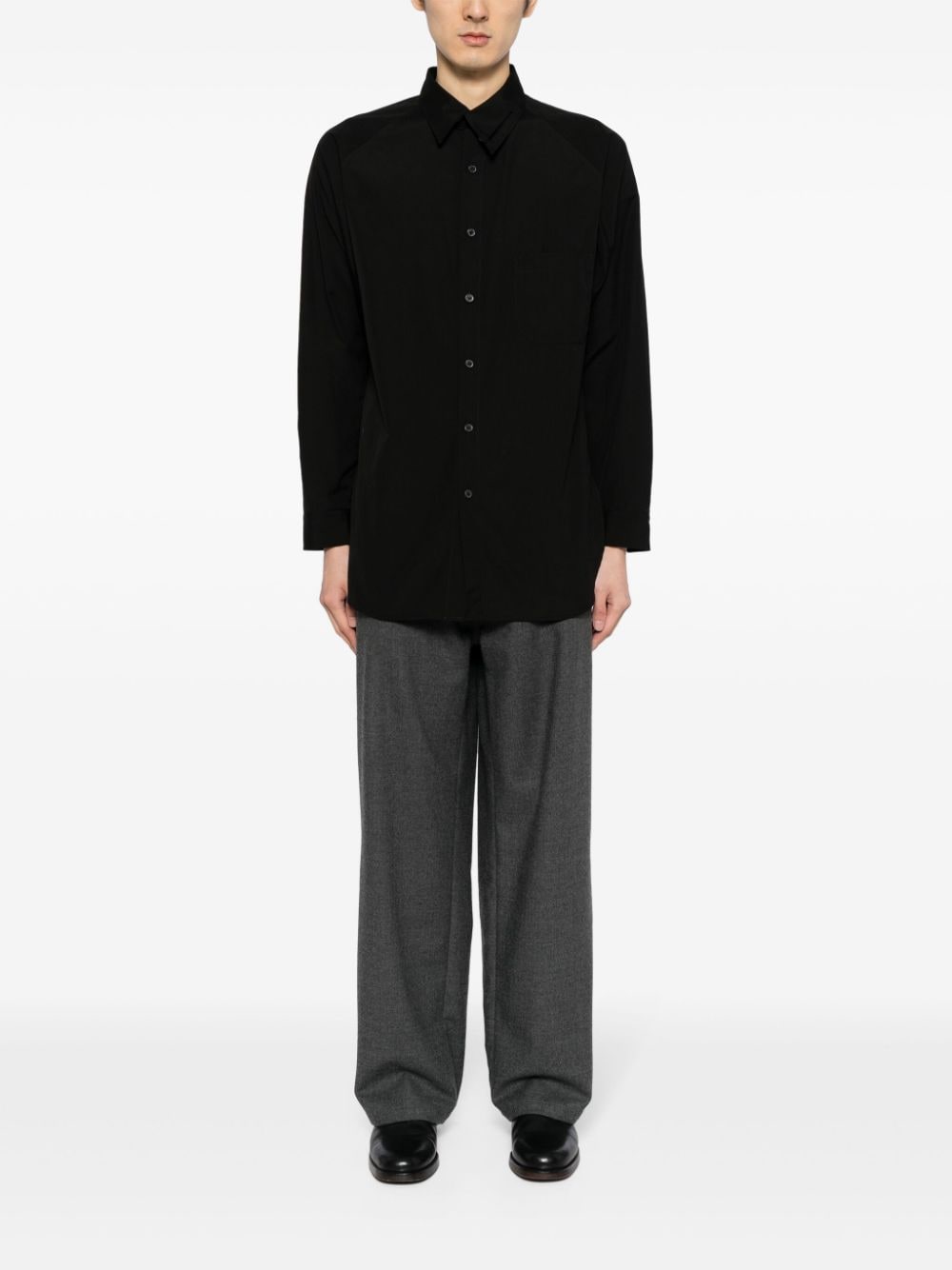 Yohji Yamamoto asymmetric-collar cotton shirt - Zwart