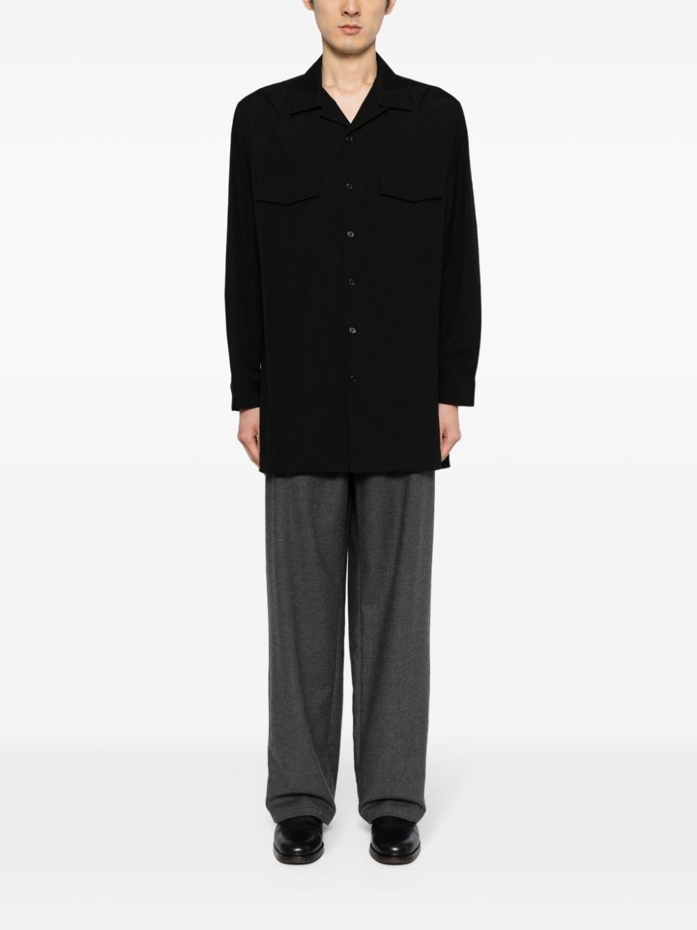 Yohji Yamamoto cuban-collar cotton shirt - Zwart