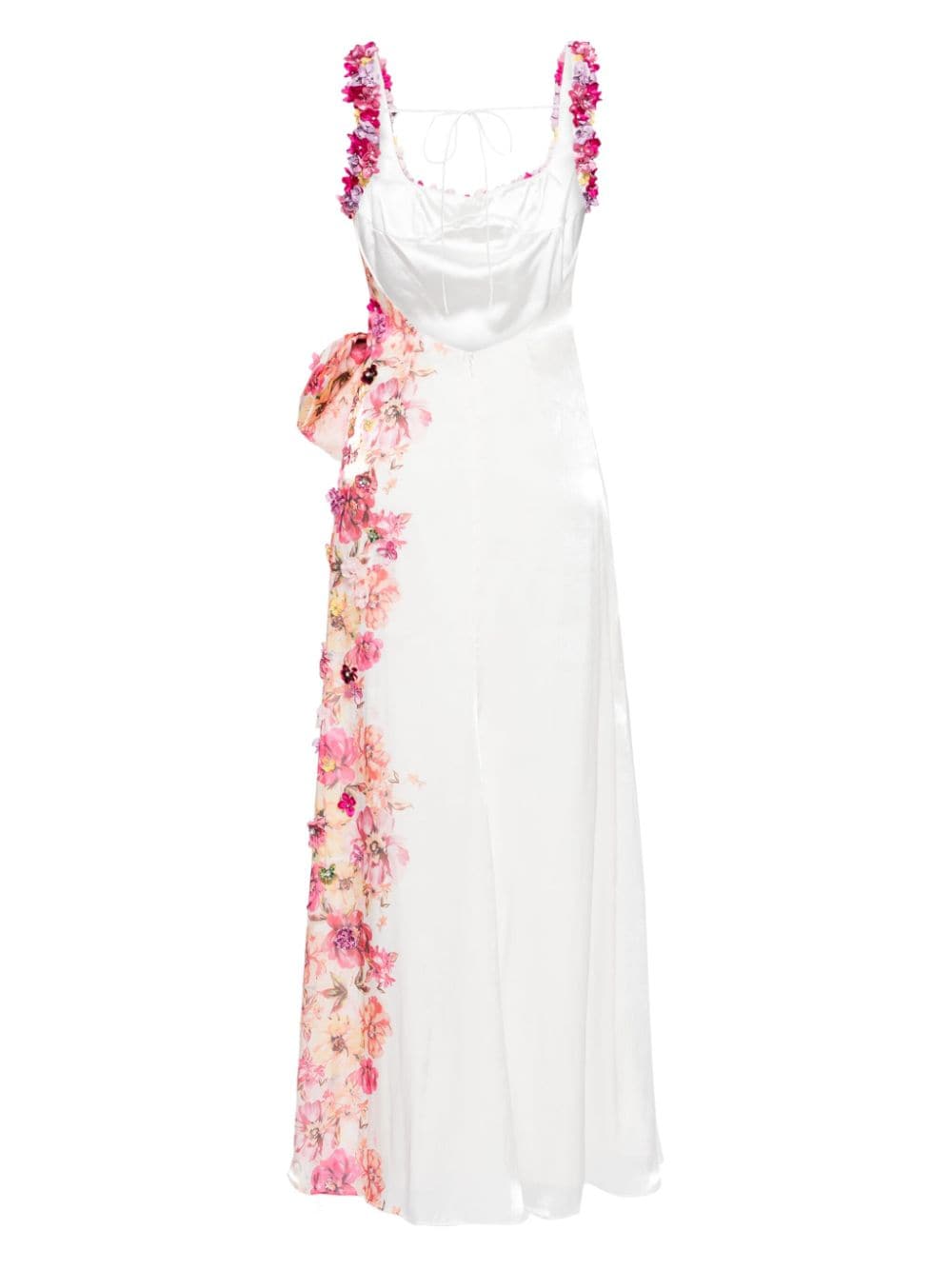 Badgley Mischka floral-appliqué open-back gown - Wit