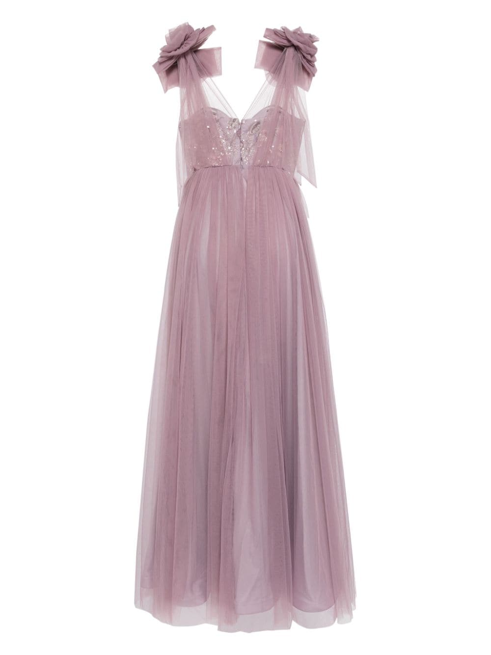 Badgley Mischka floral-appliqué tulle gown - Paars