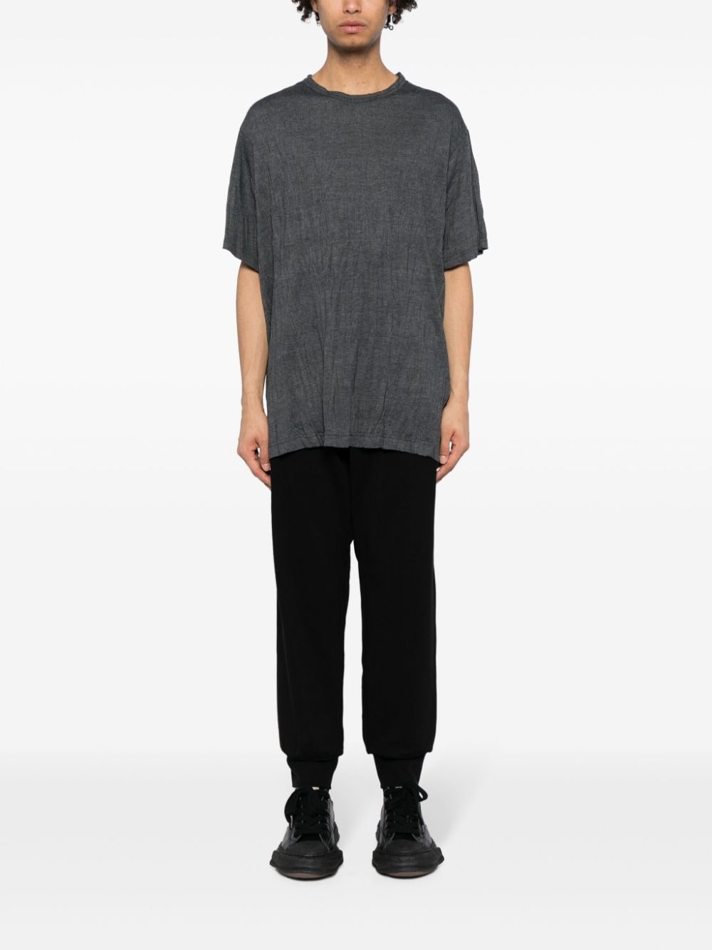 Yohji Yamamoto crinkled-effect cotton-blend T-shirt - Beige