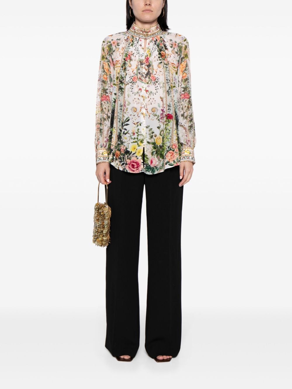 Camilla floral-print silk blouse - Wit