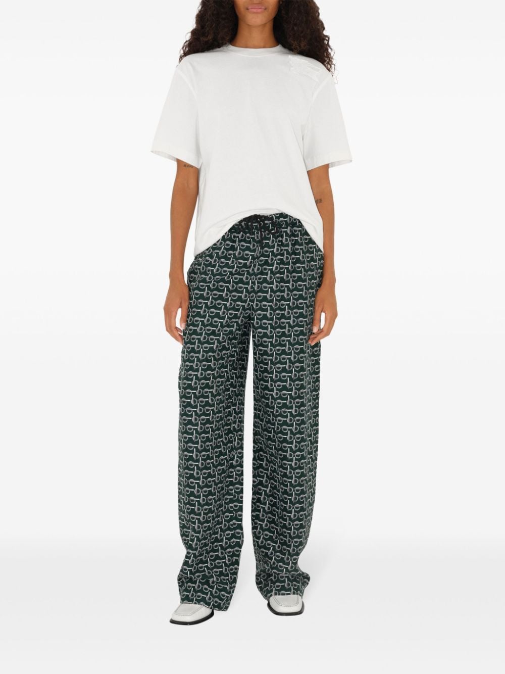 Burberry b zipper-print silk trousers - Groen
