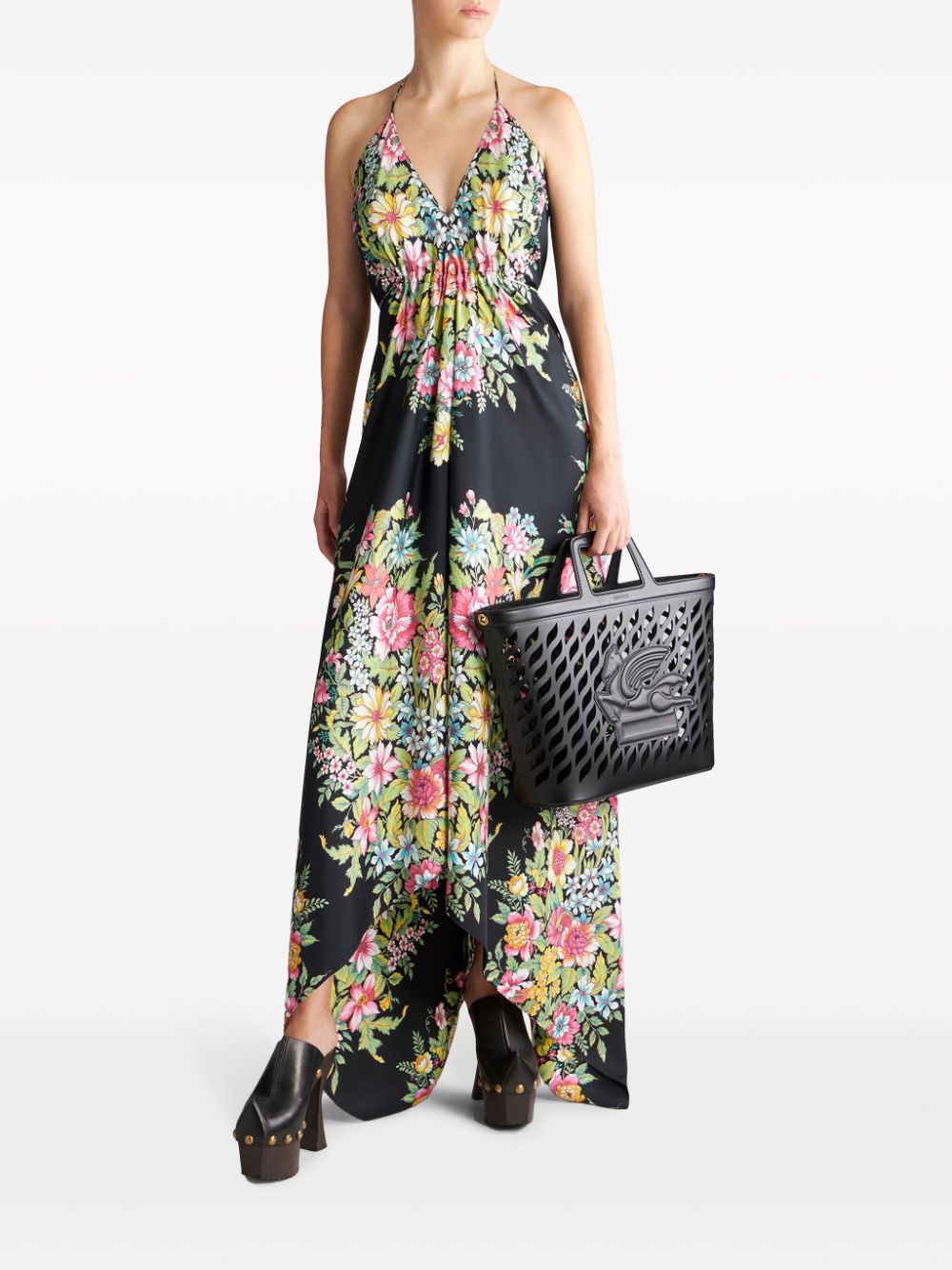 ETRO Zijden maxi-jurk met bloemenprint - Zwart