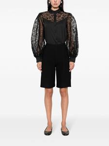 NISSA floral-lace panelled shirt - Zwart