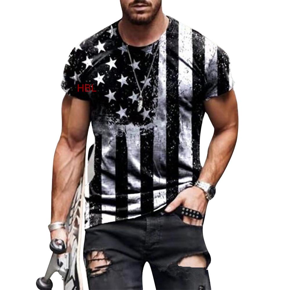Xin nan zhuang Men's T-shirt American Flag Print T-shirt Summer Round Neck Cool Oversize Muscle Streetwear T-shirt Men